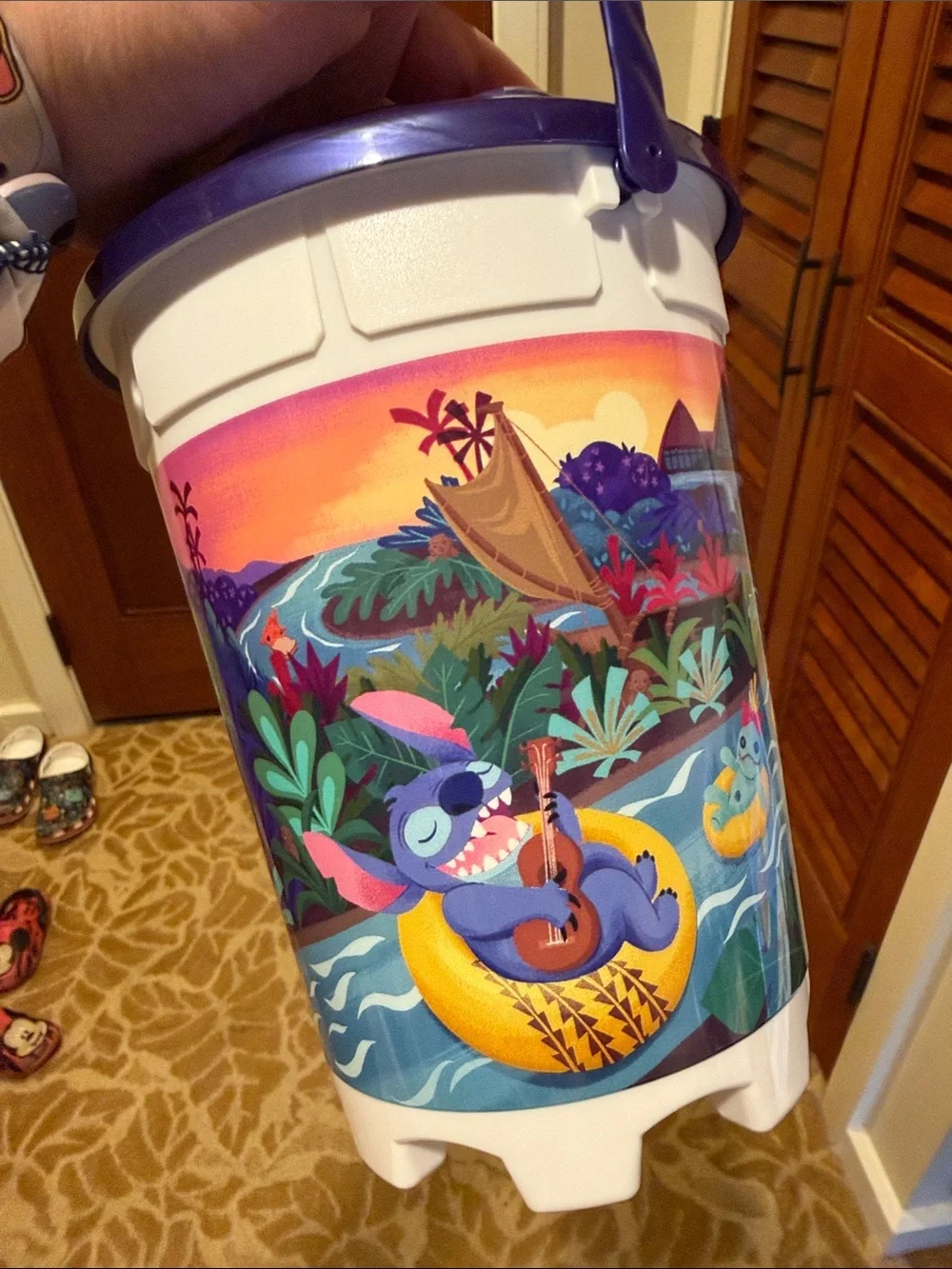 Disney Aulani Exclusive Purple and White Stitch Tropical Popcorn Bucket